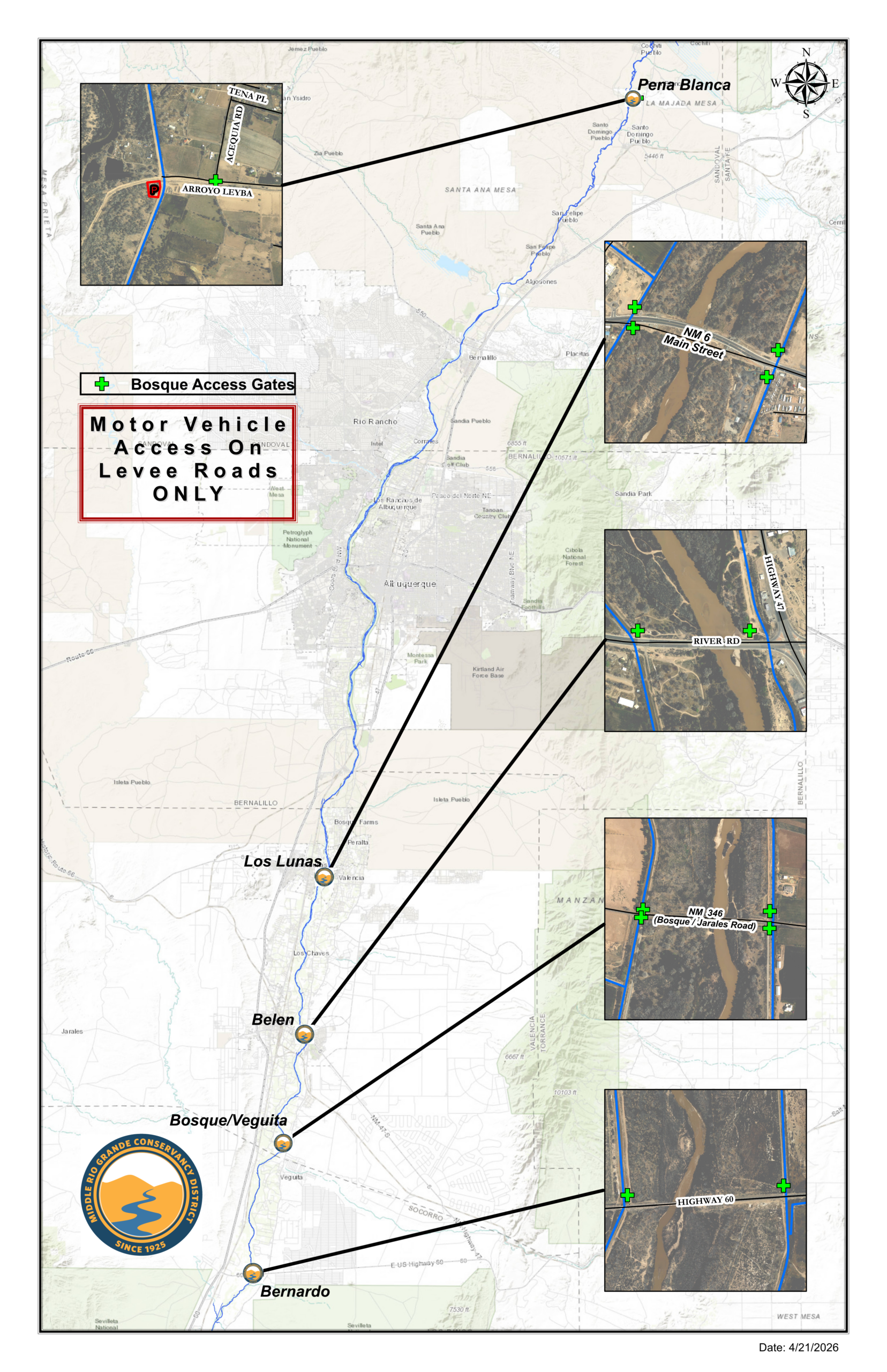 Bosque Access Points 04-21-2026 Bosque Vehicle Access map