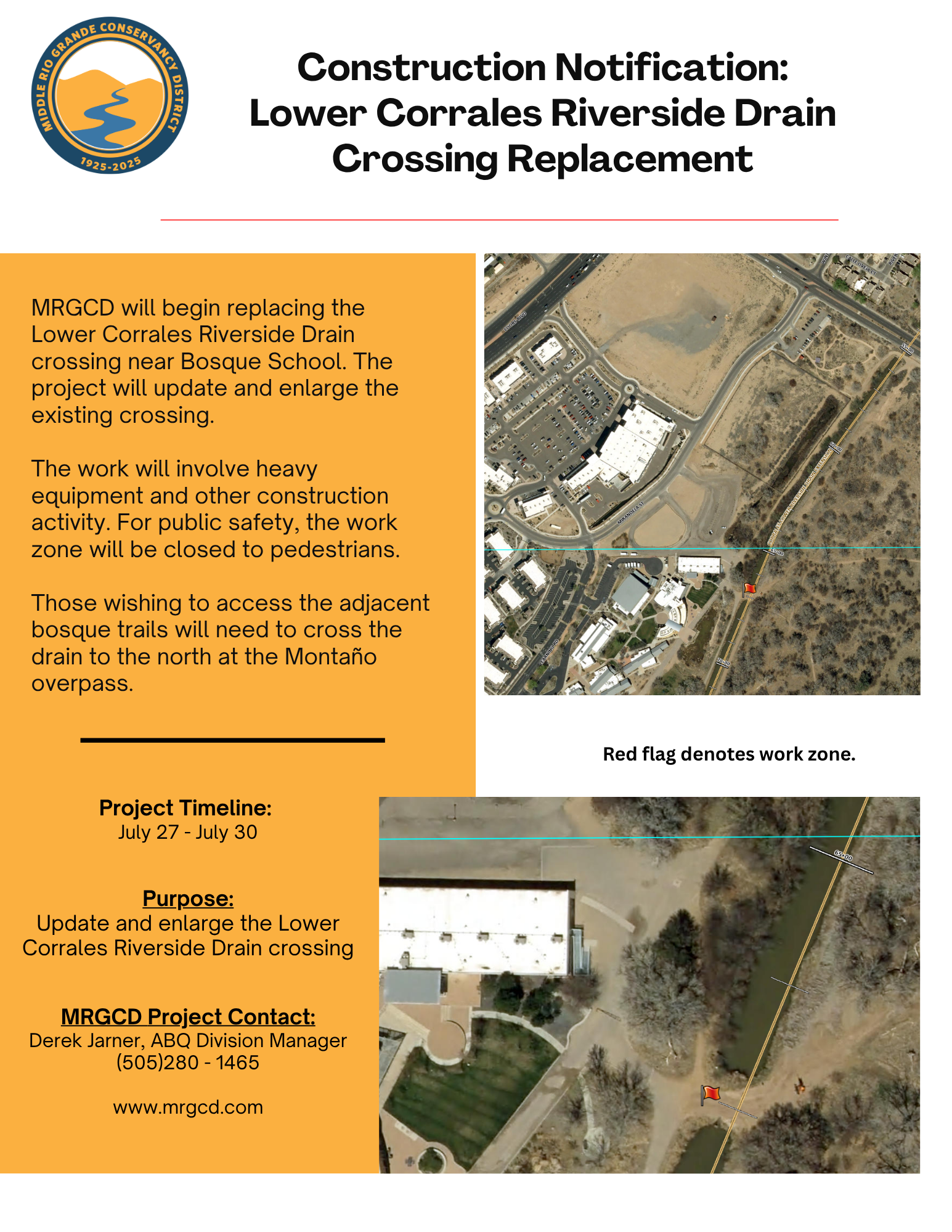 Construction Notice: Lower Corrales Riverside Drain Crossing Replacement