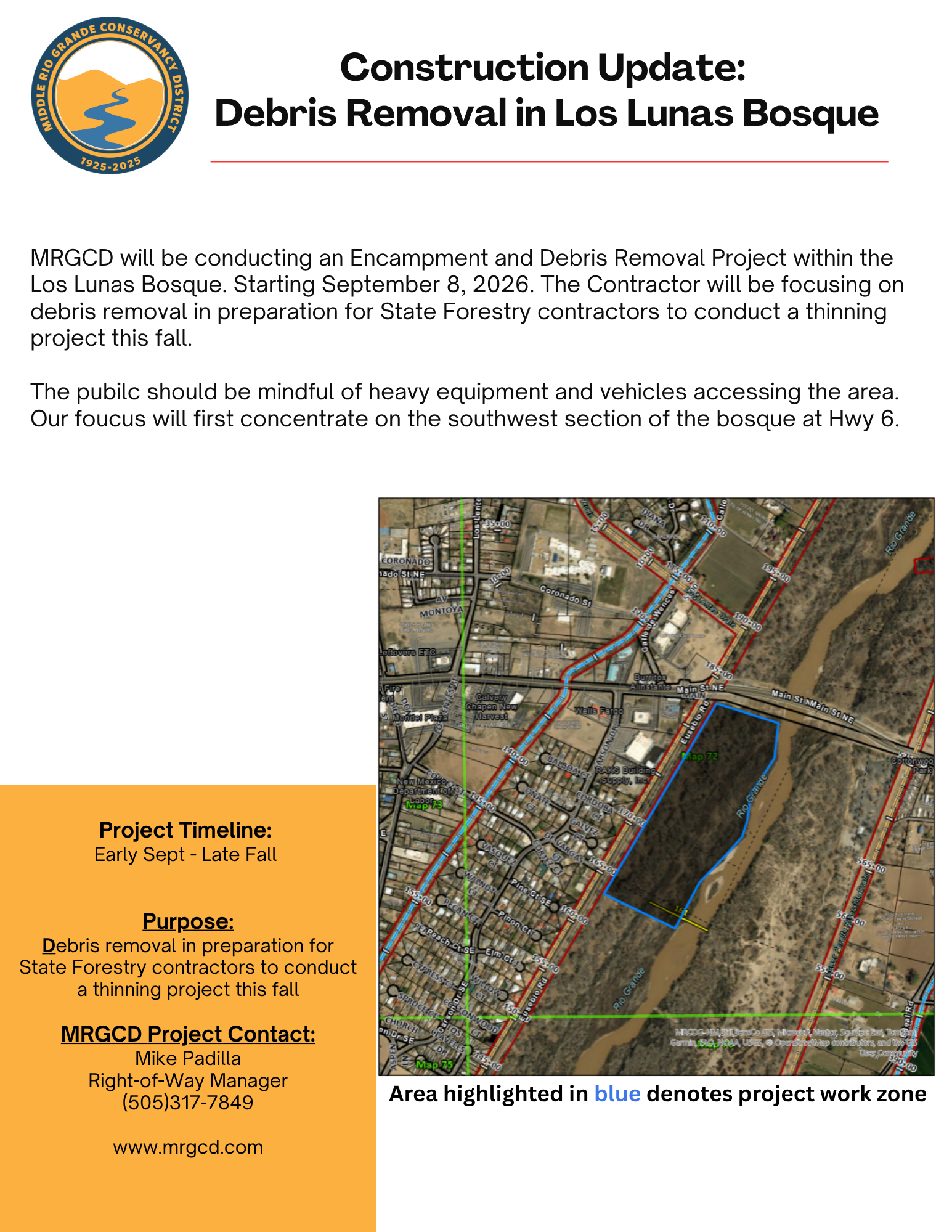 Construction Update: Debris Removal in Los Lunas Bosque